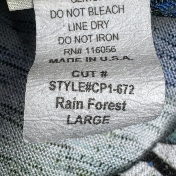 Jess & Jane Shirt Womens Large Blue Green Rain Forest Print Made USA CP1-672 - Picture 8 of 13